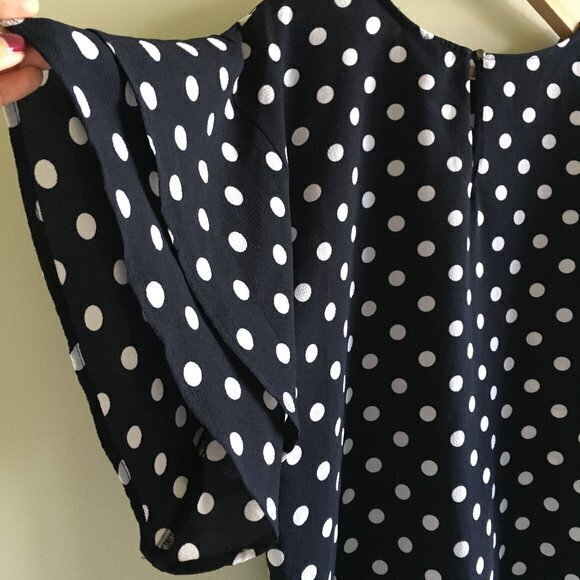 BOBEAU Polka Dots Blouse Bat Ruffle Sleeve Top - Picture 7 of 7